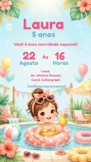 Convite de Aniversário Pool Party Menina Editável