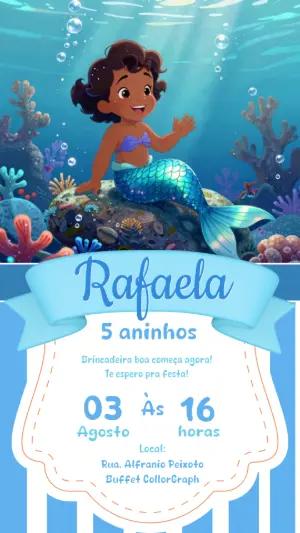 Convite Digital Aniversário Infantil Sereia Fundo do Mar