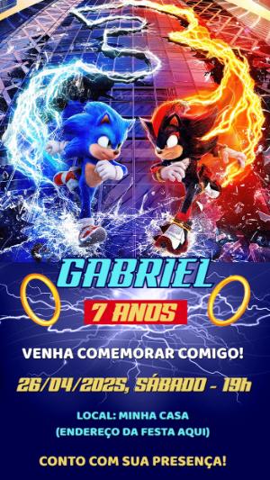 Convite de Aniversário Sonic e Shadow para Editar Online