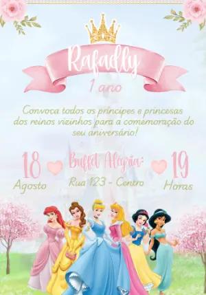 Convite Aniversário Princesas Disney para Editar Online
