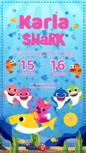 Convite de Aniversário Baby Shark Colorido para Editar