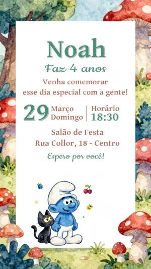 Convite Aniversário Smurfs Aquarela na Floresta para Editar