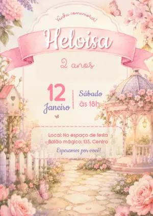 Convite Animado Aniversário Jardim Encantado Rosa para Editar