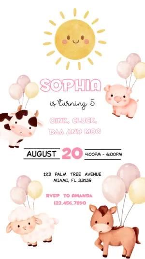 Cute Farm Animals Birthday Invitation | Editable Template