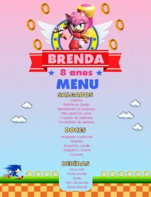 Menu Cardápio Festa Amy Sonic Rosa para Editar