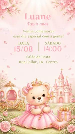 Convite de Aniversário Ursinha Princesa Editável