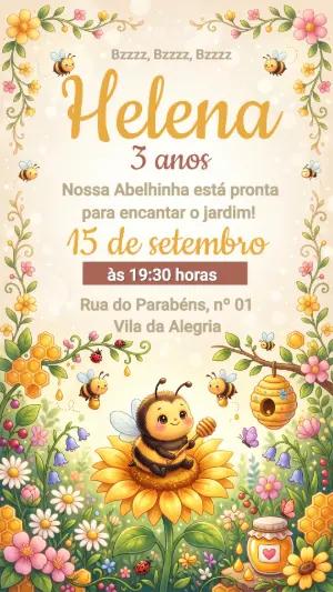 Convite de Aniversário Abelhinha Infantil Editável