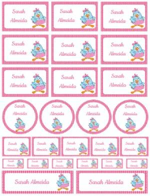 Kit de Etiquetas Escolares Galinha Rosa Editável para Personalizar