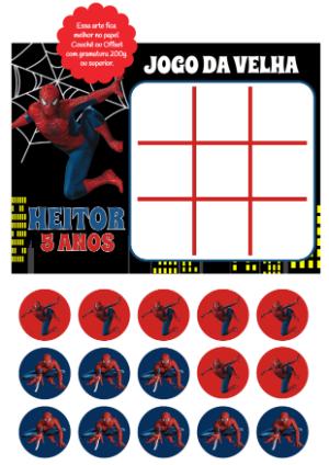 Jogo da Velha Homem Aranha Editável para Lembrancinha de Festa