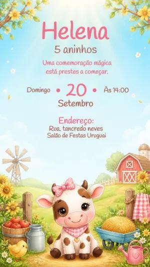 Convite Aniversário Fazendinha Menina Editável