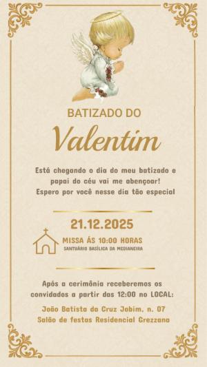Convite de Batizado Menino Anjinho Clássico para Editar