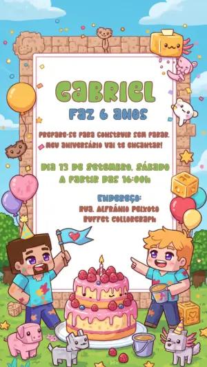 Convite de Aniversário Minecraft Fofo para Editar Online