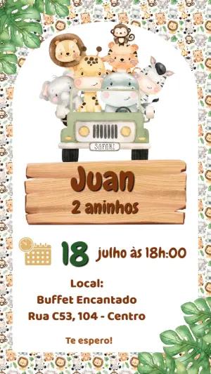 Convite de Aniversário Safari Baby Fofo para Editar Online