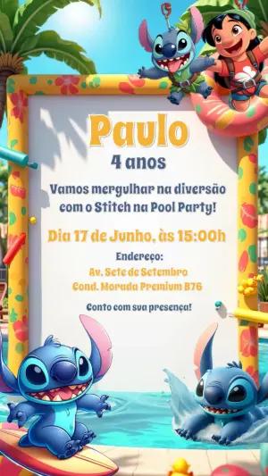 Convite de Aniversário Stitch Pool Party para Editar Online