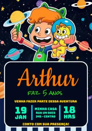 Convite de Aniversário Gato Galáctico para Editar