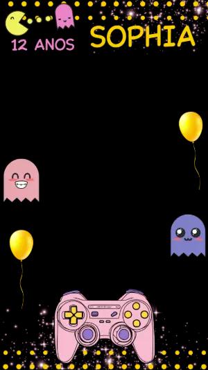 Moldura para Stories Gamer Pac-Man Rosa para Editar