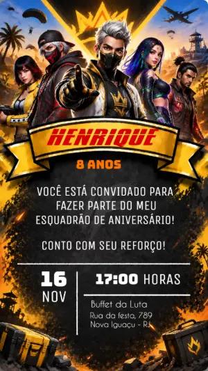 Convite de Aniversário Free Fire: Modelo Digital para Editar