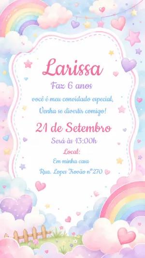 Convite de Aniversário Arco-Íris Aquarela Fofo para Editar