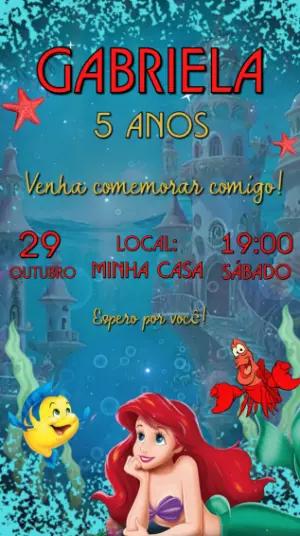 Convite Animado Aniversário A Pequena Sereia para Editar