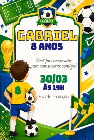 Convite de Aniversário Futebol Brasil Modelo Digital Editável