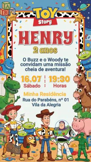 Convite de Aniversário Toy Story Colorido para Editar
