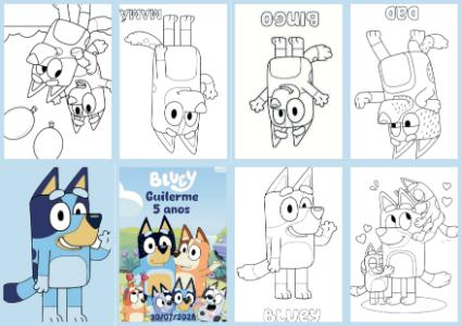 Livrinho de Colorir Bluey para Aniversário Infantil Editável