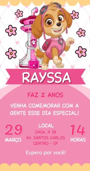 Convite de Aniversário Patrulha Canina Skye Rosa Editável