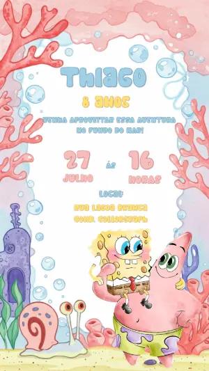 Convite Aniversário Bob Esponja e Patrick para Editar Online