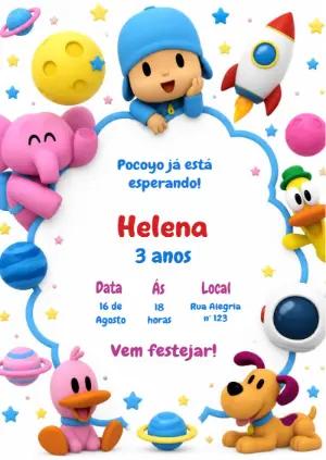 Convite de Aniversário Pocoyo | Modelo Digital Editável