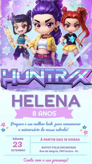 Convite de Aniversário Guerreiras Huntrix Editável para Meninas