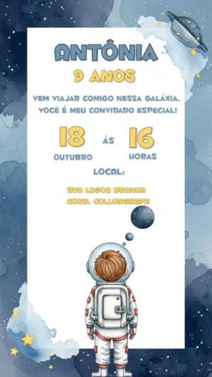 Convite de Aniversário Astronauta para Editar Online