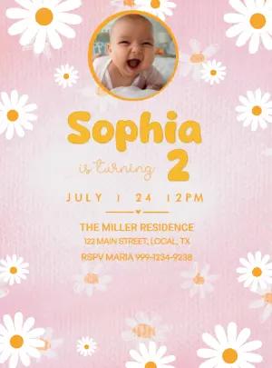 Editable Daisy Birthday Invitation with Photo | Pink Floral Template