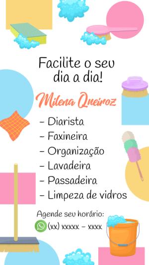 Cartão de Visita Faxineira Diarista Colorido para Editar