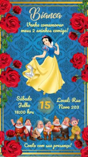 Convite de Aniversário Branca de Neve Clássico para Editar