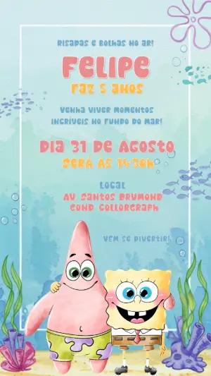 Convite Aniversário Bob Esponja e Patrick para Editar Online