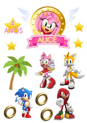 Kit Topper de Bolo Sonic Rose e Amigos Editável para Imprimir