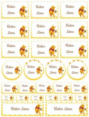 Kit de Etiquetas Escolares Ursinho Pooh Editáveis para Imprimir