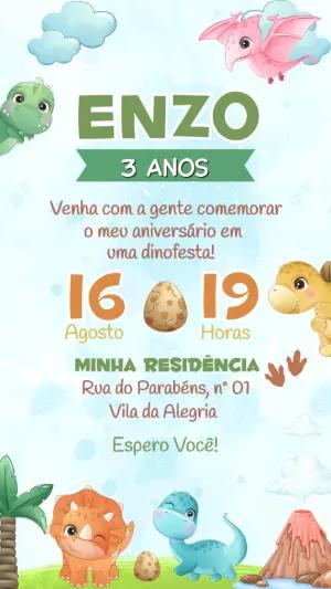 Convite de Aniversário Dino Baby Editável para Festa Infantil