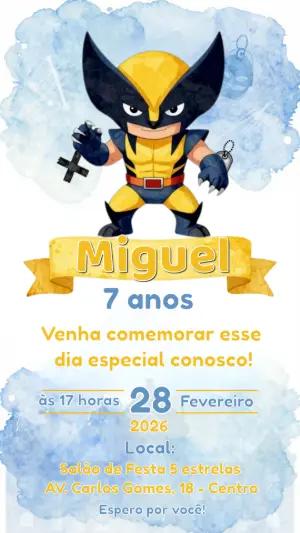 Convite de Aniversário Wolverine Aquarela para Editar