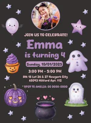 Editable Cute Halloween Birthday Invitation with Photo Template