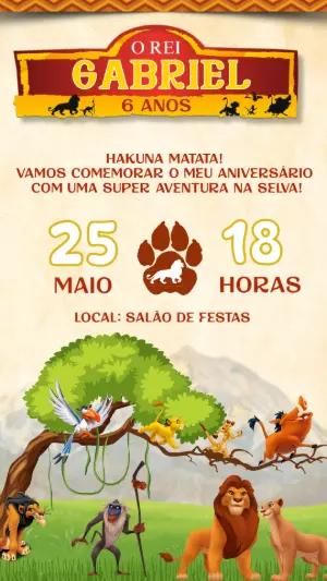 Convite de Aniversário Rei Leão com Personagens para Editar