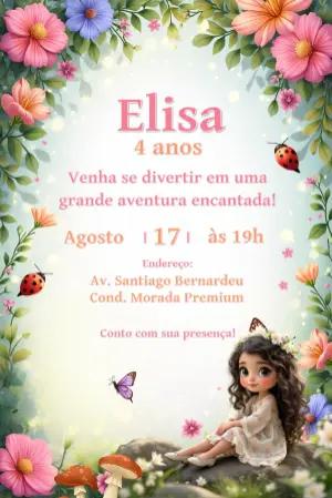 Convite Aniversário Jardim Encantado com Fada para Editar