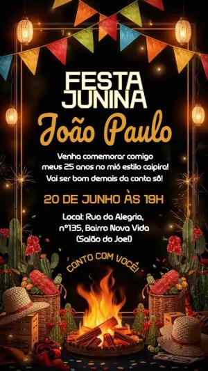 Convite de Aniversário Festa Junina Rústico para Editar