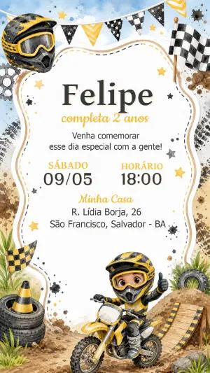 Convite Digital Aniversário Motocross Infantil Editável