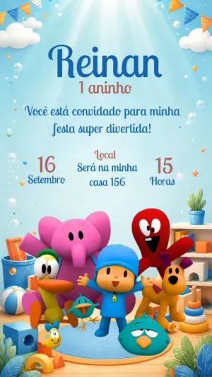 Convite de Aniversário Pocoyo: Modelo Digital Editável