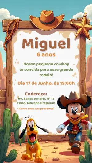 Convite de Aniversário Mickey e Pluto Cowboy para Editar Online