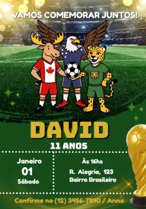 Convite de Aniversário Futebol Copa do Mundo Editável