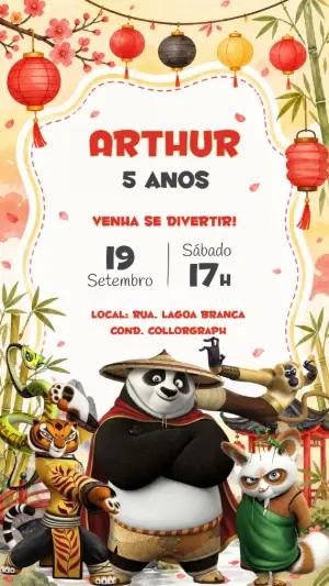 Convite de Aniversário Kung Fu Panda Digital para Editar