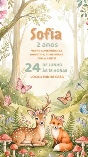 Convite de Aniversário Bosque Encantado Aquarela para Editar