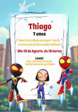 Convite Aniversário Homem Aranha e Amigos Editável Online